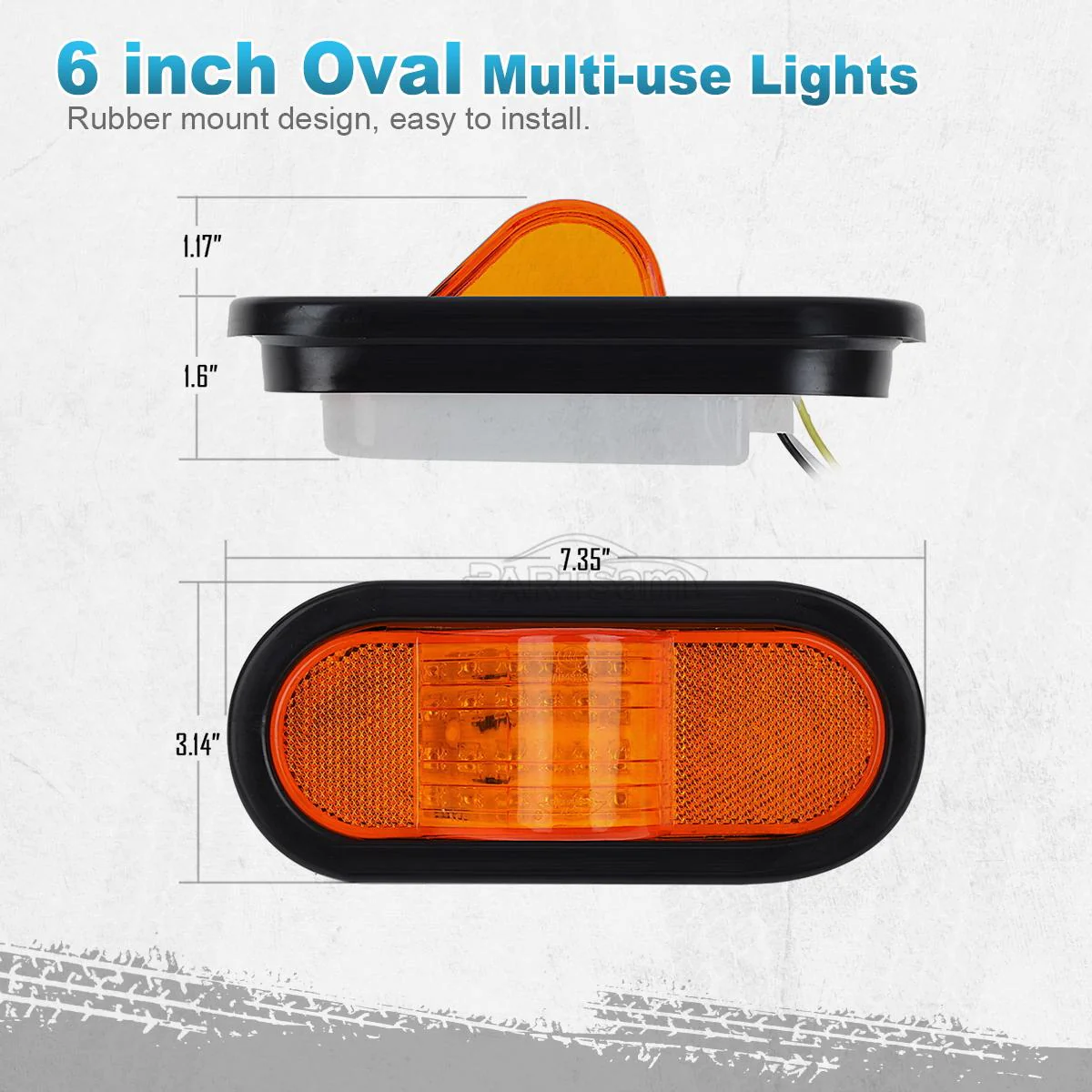 Partsam 2Pcs 6.5 inch Mid Turn Signal Amber Marker Light Rubber Mount 24 LED w/Reflex Lens Universal Waterproof 6 Inch Oval Led Mid-Ship Marker and Turn Signal Semi Truck Trailer Light - Image 3