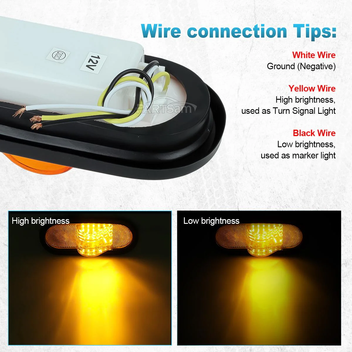 Partsam 2Pcs 6.5 inch Mid Turn Signal Amber Marker Light Rubber Mount 24 LED w/Reflex Lens Universal Waterproof 6 Inch Oval Led Mid-Ship Marker and Turn Signal Semi Truck Trailer Light - Image 4