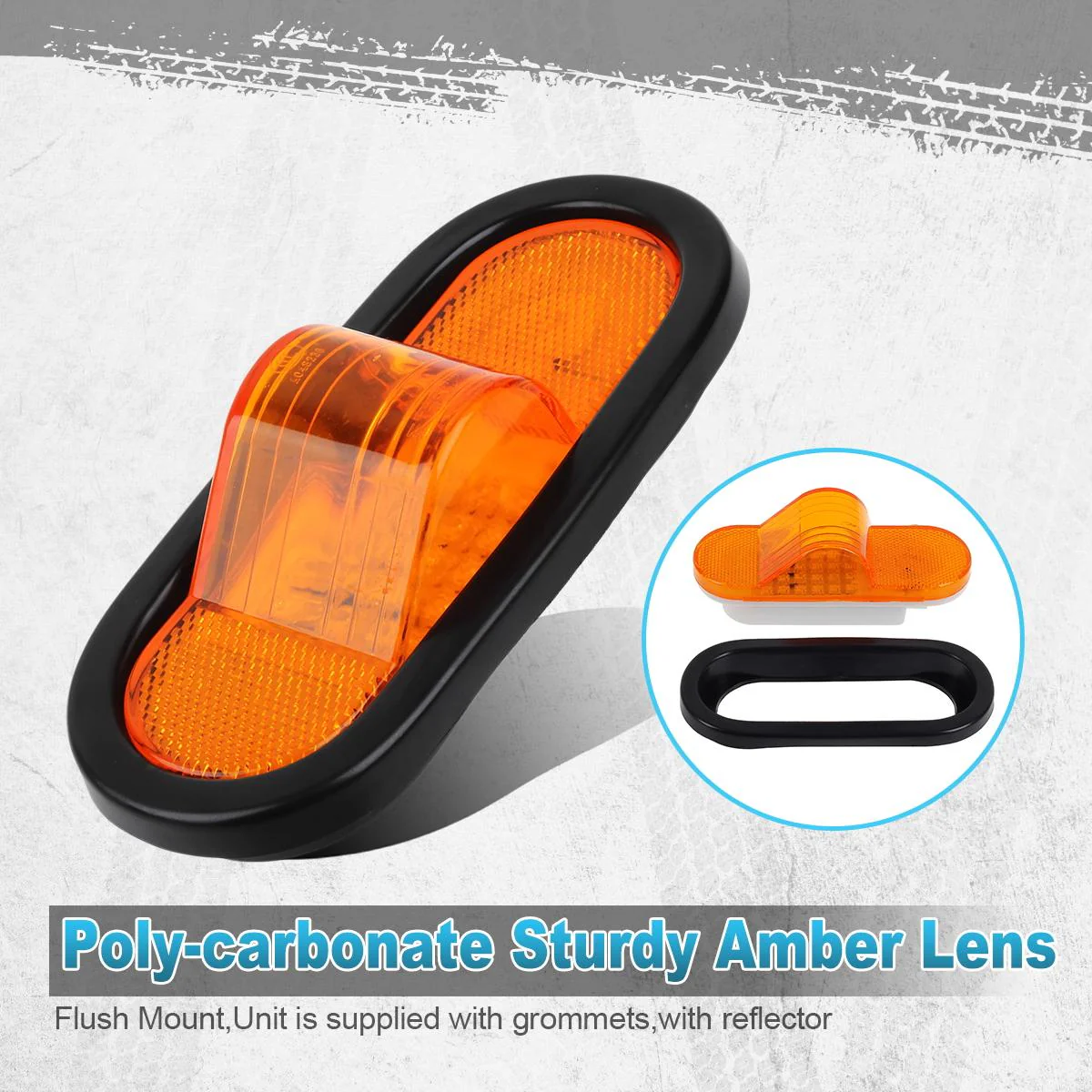 Partsam 2Pcs 6.5 inch Mid Turn Signal Amber Marker Light Rubber Mount 24 LED w/Reflex Lens Universal Waterproof 6 Inch Oval Led Mid-Ship Marker and Turn Signal Semi Truck Trailer Light - Image 6