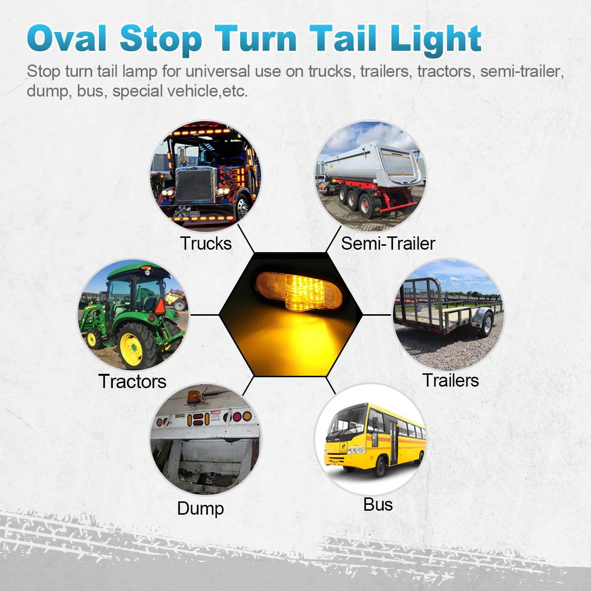 Partsam 2Pcs 6.5 inch Mid Turn Signal Amber Marker Light Rubber Mount 24 LED w/Reflex Lens Universal Waterproof 6 Inch Oval Led Mid-Ship Marker and Turn Signal Semi Truck Trailer Light - Image 8