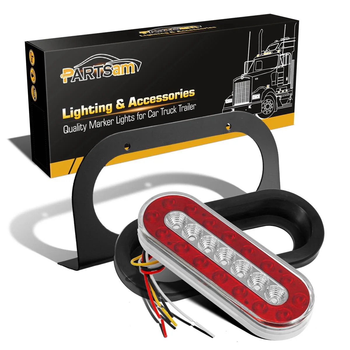 Partsam 2Pcs 6 Inch Oval Led Trailer Tail Lights Red/White 23LED Grommet Mount w Mounting Brackets Waterproof Truck Trailer RV Oval Led Stop Turn Tail Brake Backup Reverse Marker Lights Sealed 12V - Image 10