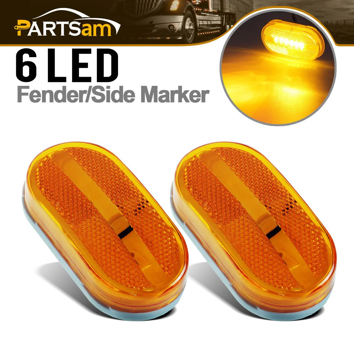 Partsam 2Pcs Amber 4 Inch LED Trailer Side Marker and Clearance Lights Lamps 6 Diodes with Reflex Lens Surface Mount, Reflective 2x4 Rectangular Rectangle Led Marker Lights Front Rear Truck RV Camper - Image 3