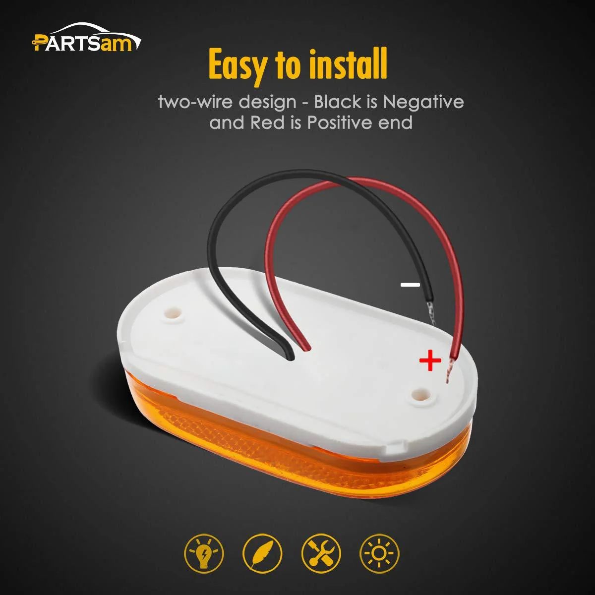 Partsam 2Pcs Amber 4 Inch LED Trailer Side Marker and Clearance Lights Lamps 6 Diodes with Reflex Lens Surface Mount, Reflective 2x4 Rectangular Rectangle Led Marker Lights Front Rear Truck RV Camper - Image 9