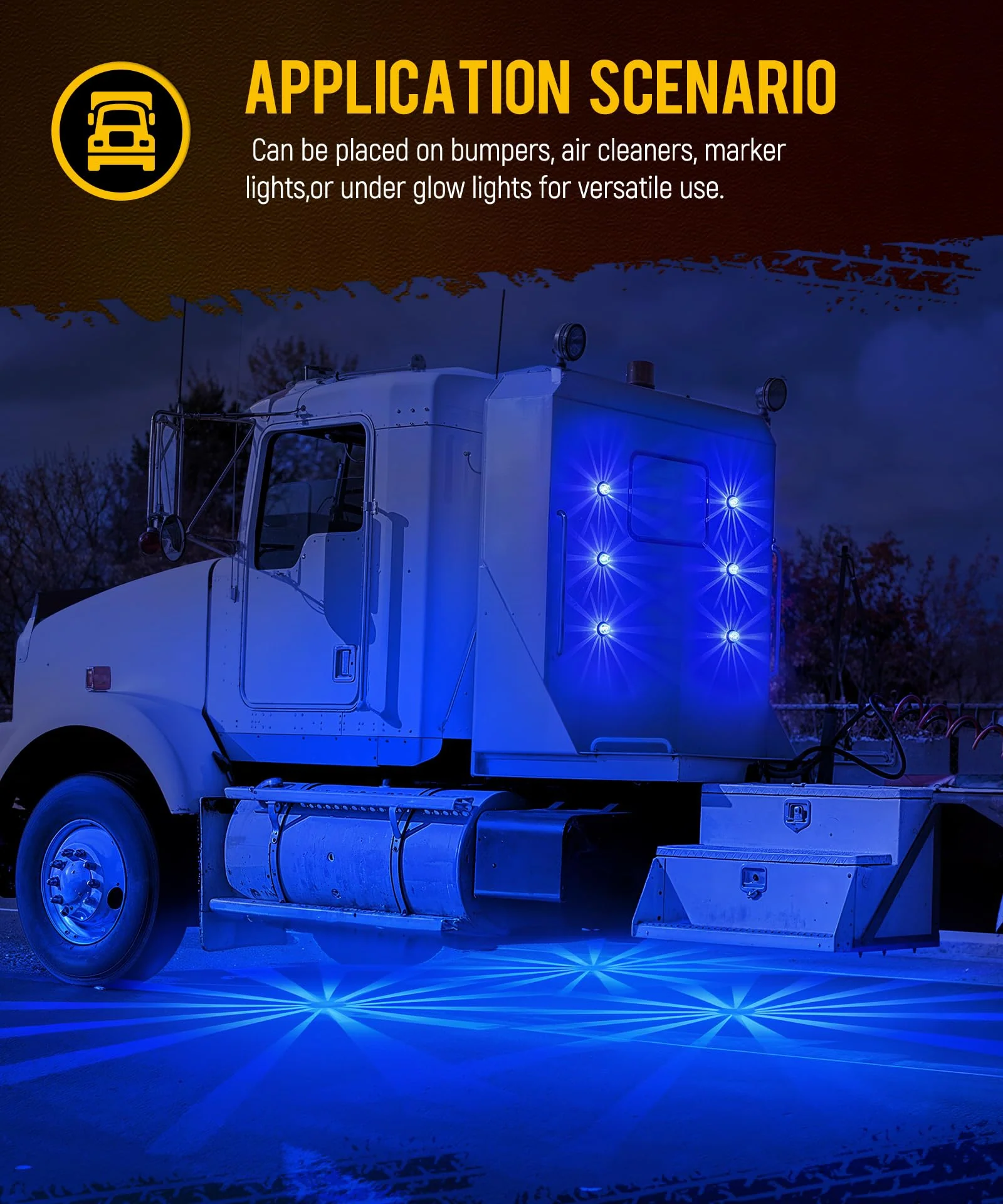 Partsam 2Pcs Glass Watermelon Lights Clear Lens Blue LED Side Marker Clearance Lights with Bezel Replacement for Kenworth Peterbilt Freightliner Trucks - Image 7