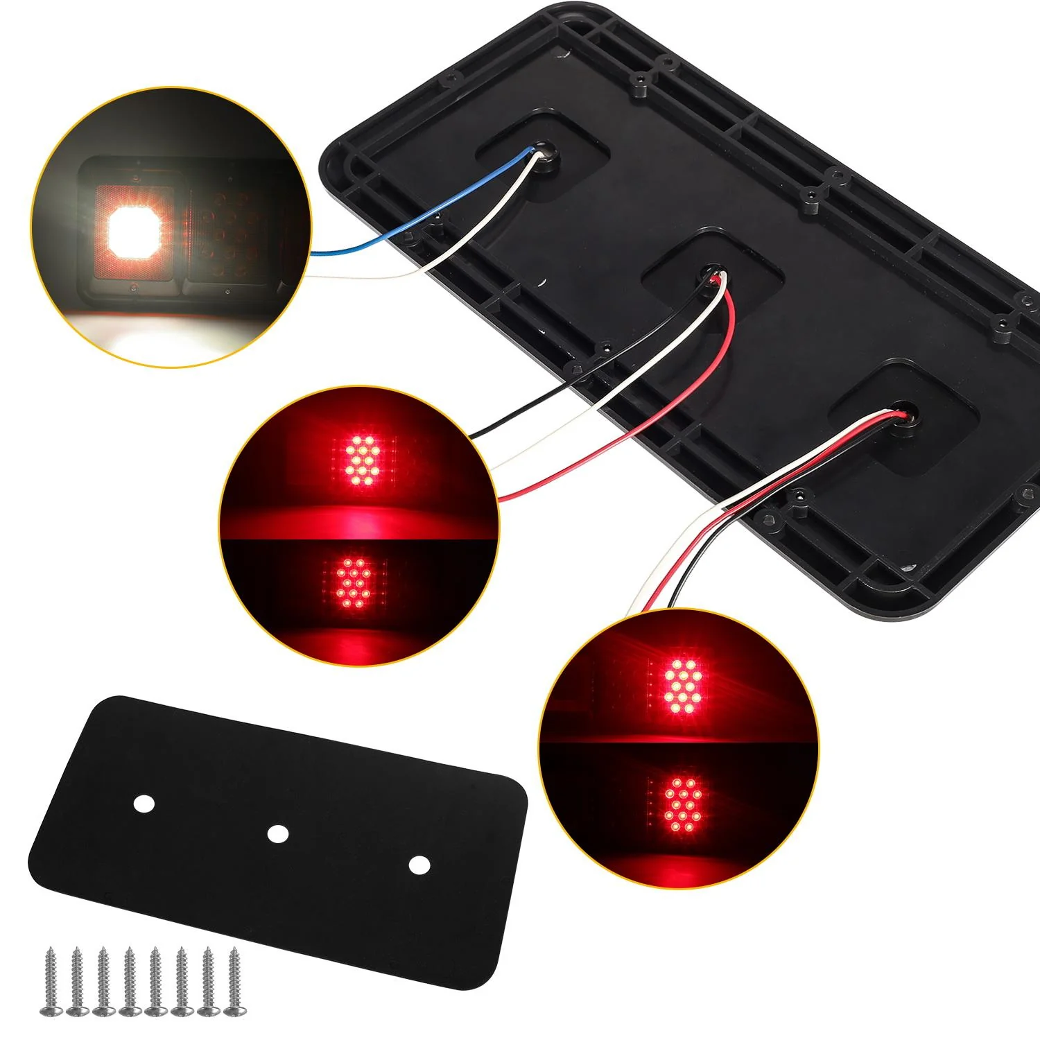 Partsam 2Pcs LED Triple Tail Lights 45 LEDs, Rectangle Vertical or Horizontal Mount LED Trailer Camper RV Tail Lights Stop Turn Tail Backup Reverse Lights Taillights w/ Black Base - Red/Clear Lens - Image 10