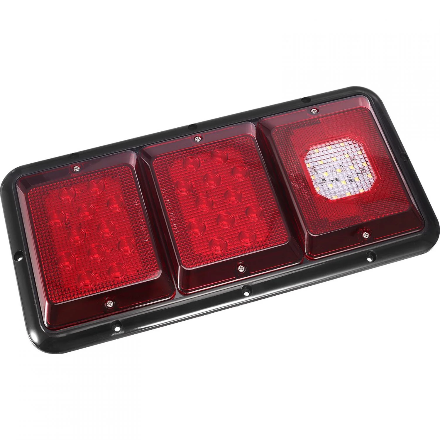 Partsam 2Pcs LED Triple Tail Lights 45 LEDs, Rectangle Vertical or Horizontal Mount LED Trailer Camper RV Tail Lights Stop Turn Tail Backup Reverse Lights Taillights w/ Black Base - Red/Clear Lens - Image 3
