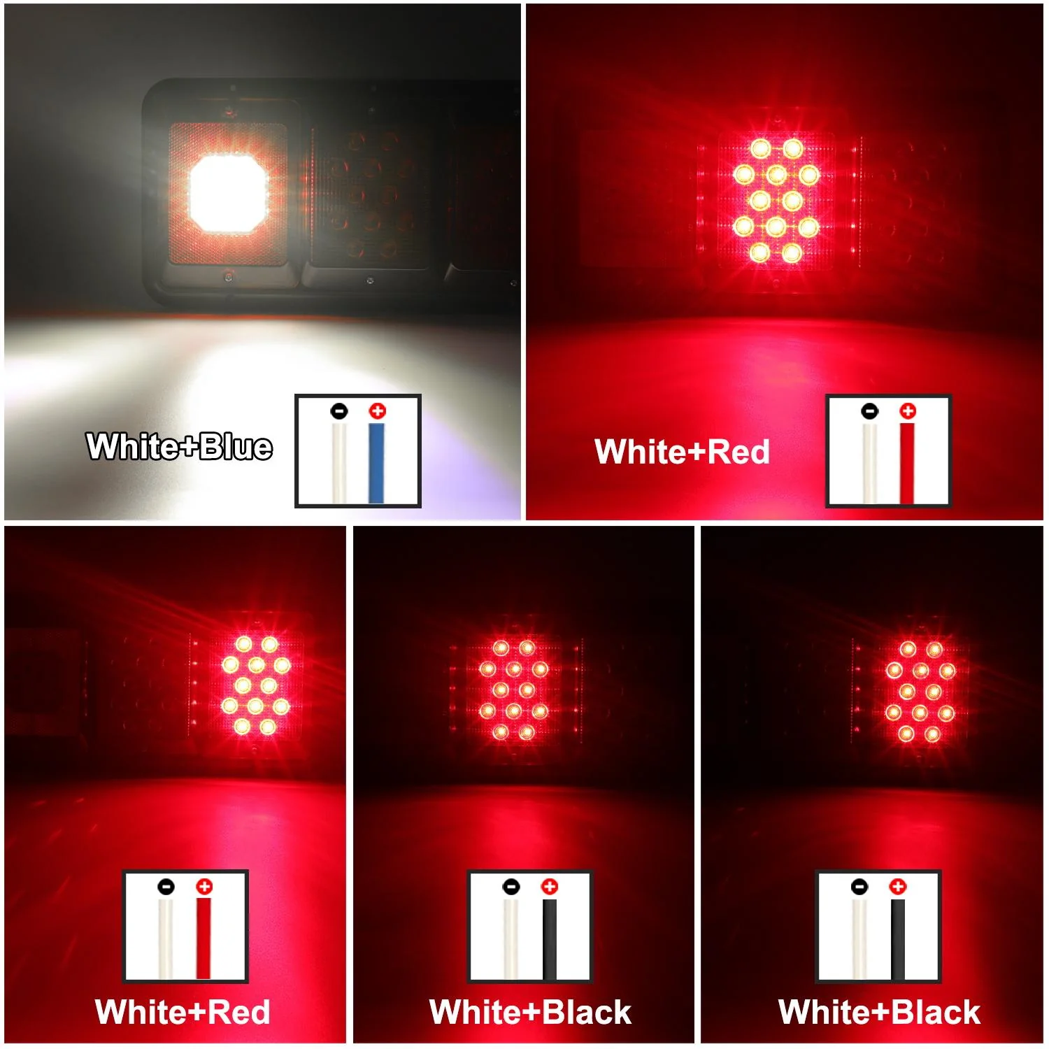 Partsam 2Pcs LED Triple Tail Lights 45 LEDs, Rectangle Vertical or Horizontal Mount LED Trailer Camper RV Tail Lights Stop Turn Tail Backup Reverse Lights Taillights w/ Black Base - Red/Clear Lens - Image 5