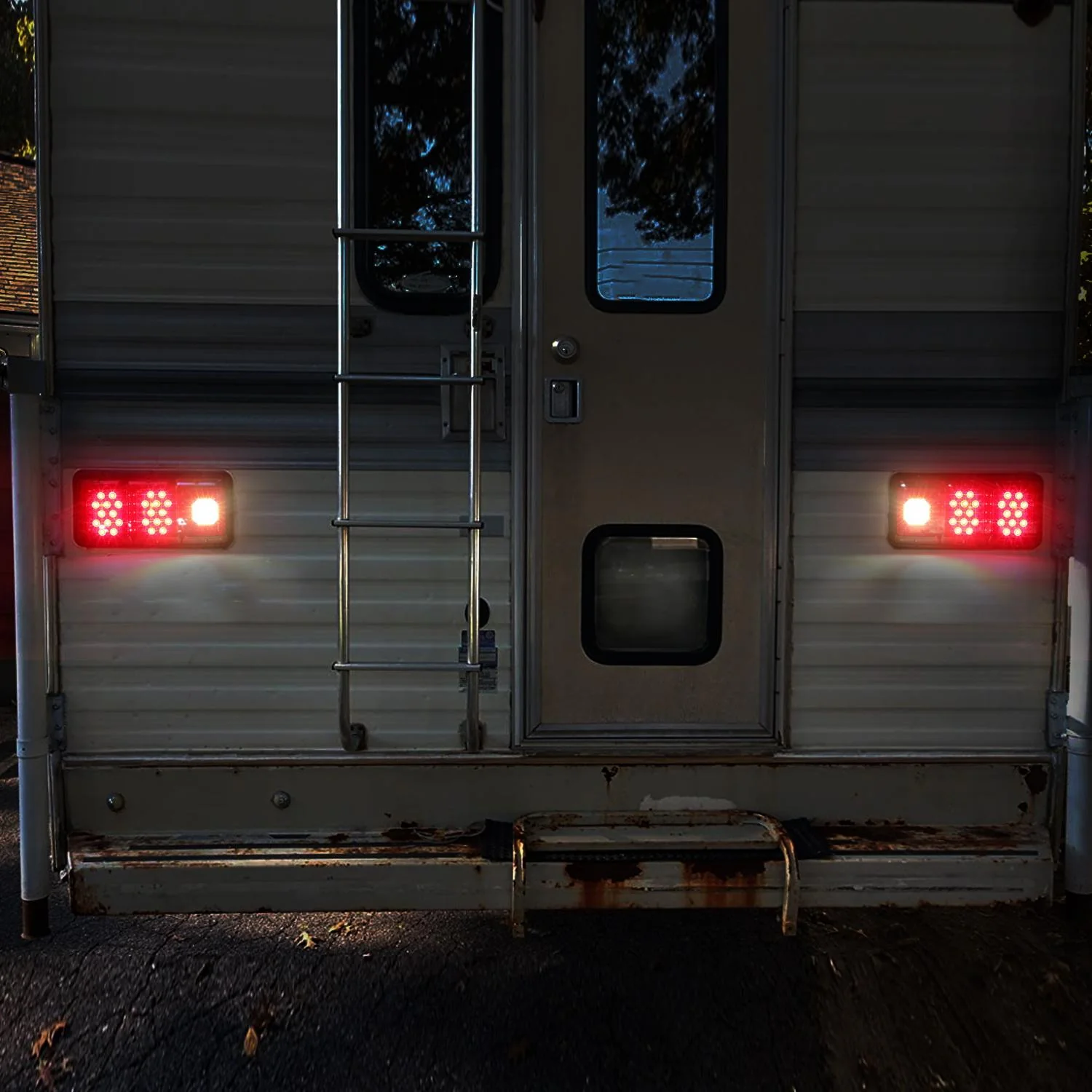 Partsam 2Pcs LED Triple Tail Lights 45 LEDs, Rectangle Vertical or Horizontal Mount LED Trailer Camper RV Tail Lights Stop Turn Tail Backup Reverse Lights Taillights w/ Black Base - Red/Clear Lens - Image 9