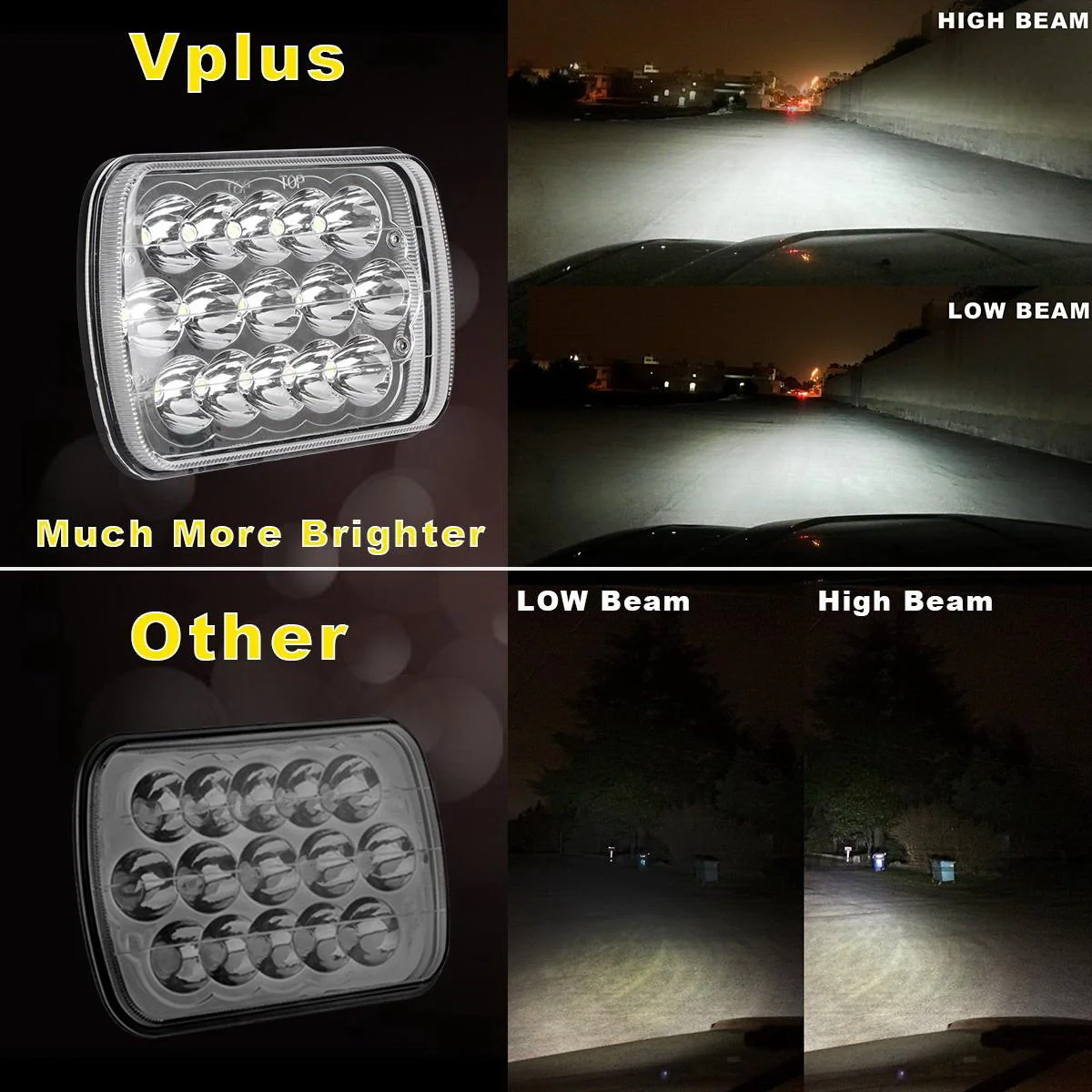 Partsam 2PCS Rectangle H6054 LED Headlights 5x7 7x6 Headlamp Hi/Low Sealed Beam H4 9003 Plug 6054 H5054 Compatible with S10 Blazer Express Van/Wrangler YJ XJ Cherokee Truck Van - Image 6