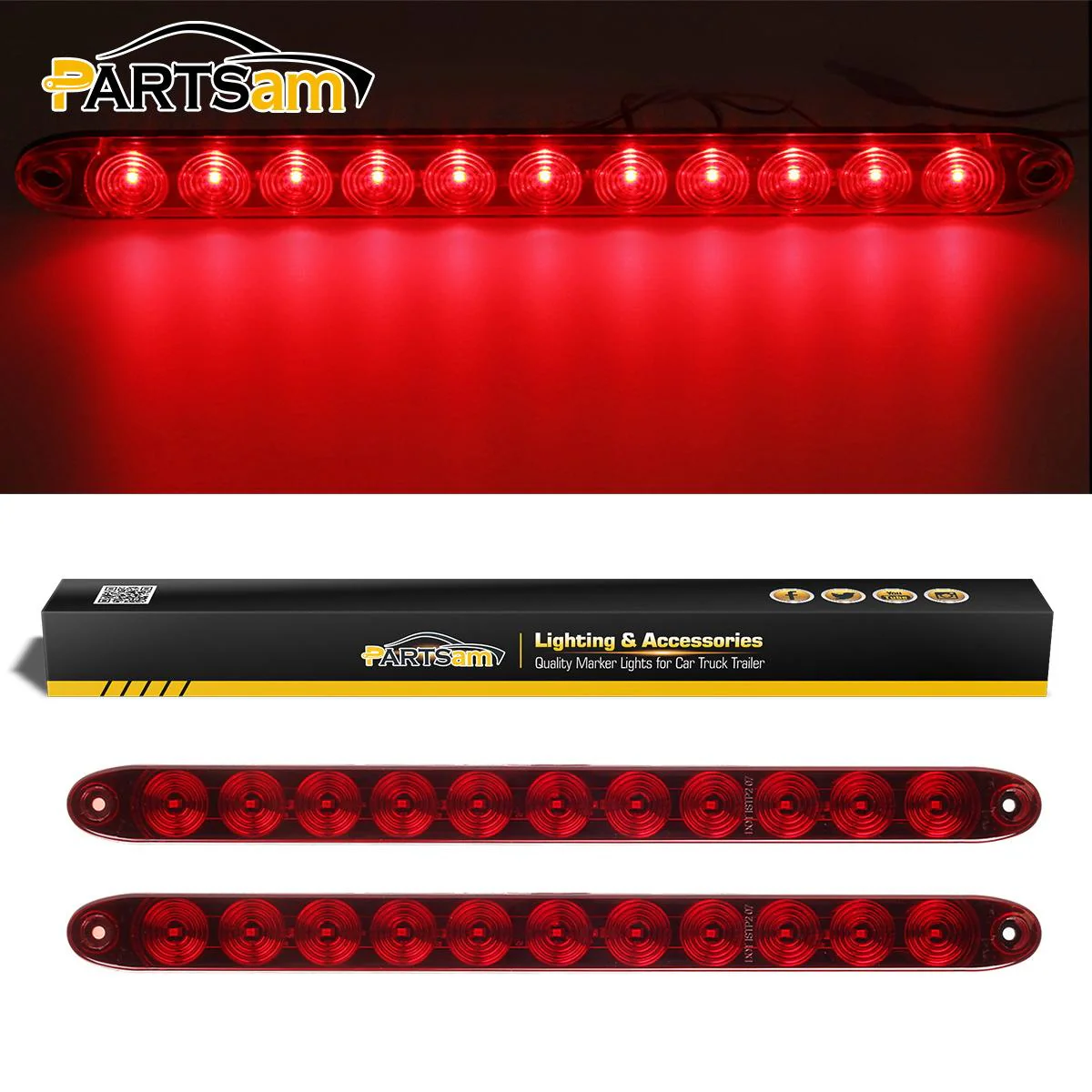 Partsam 2PCS Red 15inch 11 LED Trailer Light Bar Sealed Stop Turn Tail Park Third 3rd Brake Light Truck Trailer Marker ID Bar Waterproof - Image 4