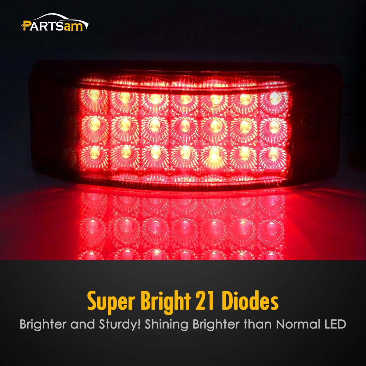 Partsam 2Pcs Red 6" LED Rectangle Side Marker and Clearance Trailer Lights 21 Diodes with Reflectors Waterproof 12V Sealed 6x2 Rectangular Led Stop Turn Tail Brake Lights Dual Mode Surface Mount - Image 7