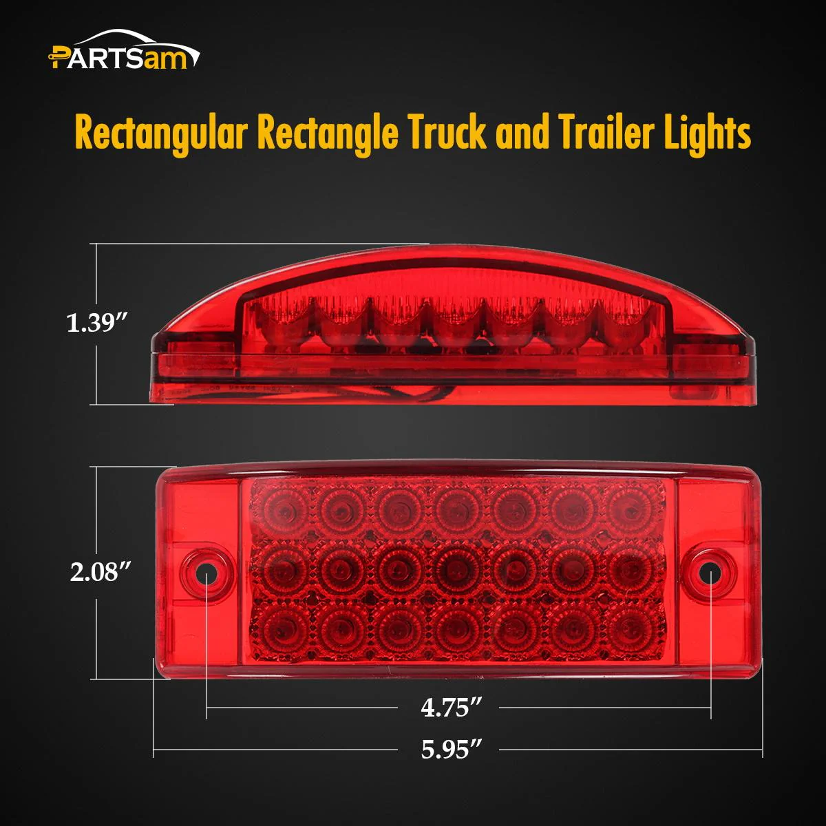 Partsam 2Pcs Red 6" LED Rectangle Side Marker and Clearance Trailer Lights 21 Diodes with Reflectors Waterproof 12V Sealed 6x2 Rectangular Led Stop Turn Tail Brake Lights Dual Mode Surface Mount - Image 8