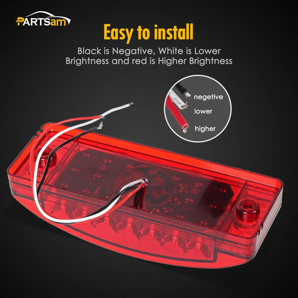 Partsam 2Pcs Red 6" LED Rectangle Side Marker and Clearance Trailer Lights 21 Diodes with Reflectors Waterproof 12V Sealed 6x2 Rectangular Led Stop Turn Tail Brake Lights Dual Mode Surface Mount - Image 9