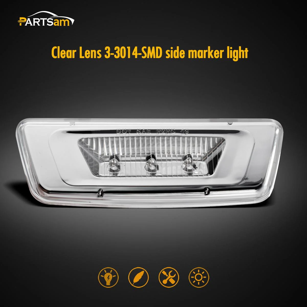 Partsam 2Pcs Replacement for Kenworth T680 T880 and Peterbilt 576 Led Side Marker Turn Signal Lights Assemblies Amber Clear Lens 3-3014-SMD Sealed Led Rectangular Cab Roof Marker Lights Lamps LH&RH - Image 5