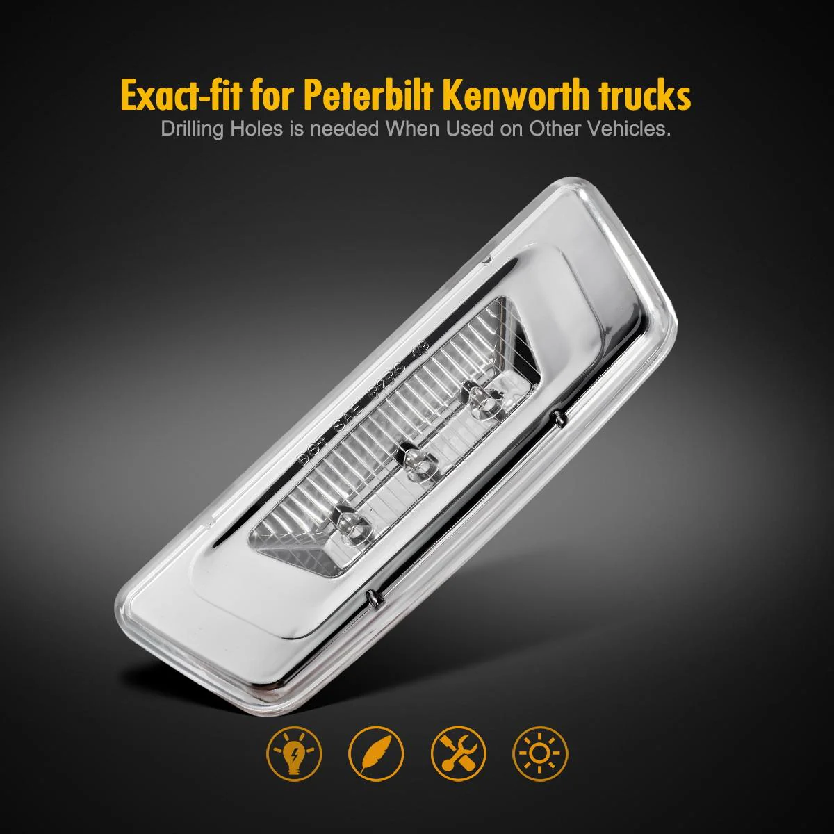 Partsam 2Pcs Replacement for Kenworth T680 T880 and Peterbilt 576 Led Side Marker Turn Signal Lights Assemblies Amber Clear Lens 3-3014-SMD Sealed Led Rectangular Cab Roof Marker Lights Lamps LH&RH - Image 6