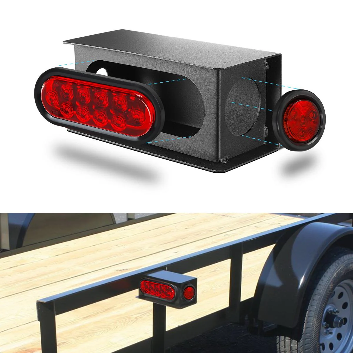 Partsam 2Pcs Steel Trailer RV Light Boxes Housing Kit w/ 6 Inch Oval Red Led Trailer Tail Lights 10LED and 2 Inch Red Round Led Side Marker Lights 4LED w/Grommets and Wire connectors - Image 3