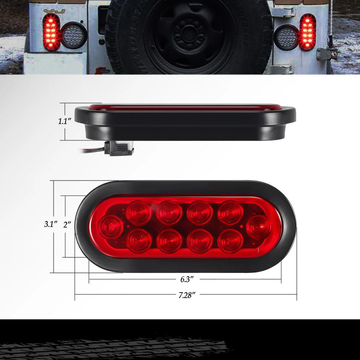 Partsam 2Pcs Steel Trailer RV Light Boxes Housing Kit w/ 6 Inch Oval Red Led Trailer Tail Lights 10LED and 2 Inch Red Round Led Side Marker Lights 4LED w/Grommets and Wire connectors - Image 7