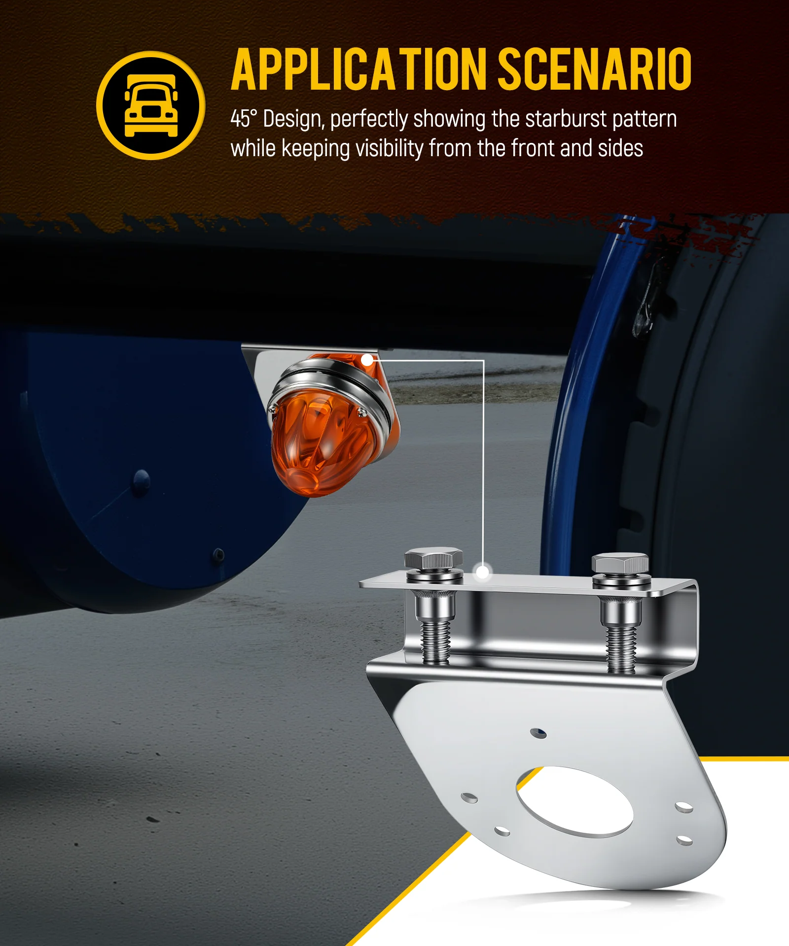 PARTsam 2Pcs Watermelon Light Under Glow Frame Brackets, 45 Degree Angled Clamp-On Mount No Drilling Required, Stainless Steel, Universal for Semi-Trucks Trucks Pickup - Image 3