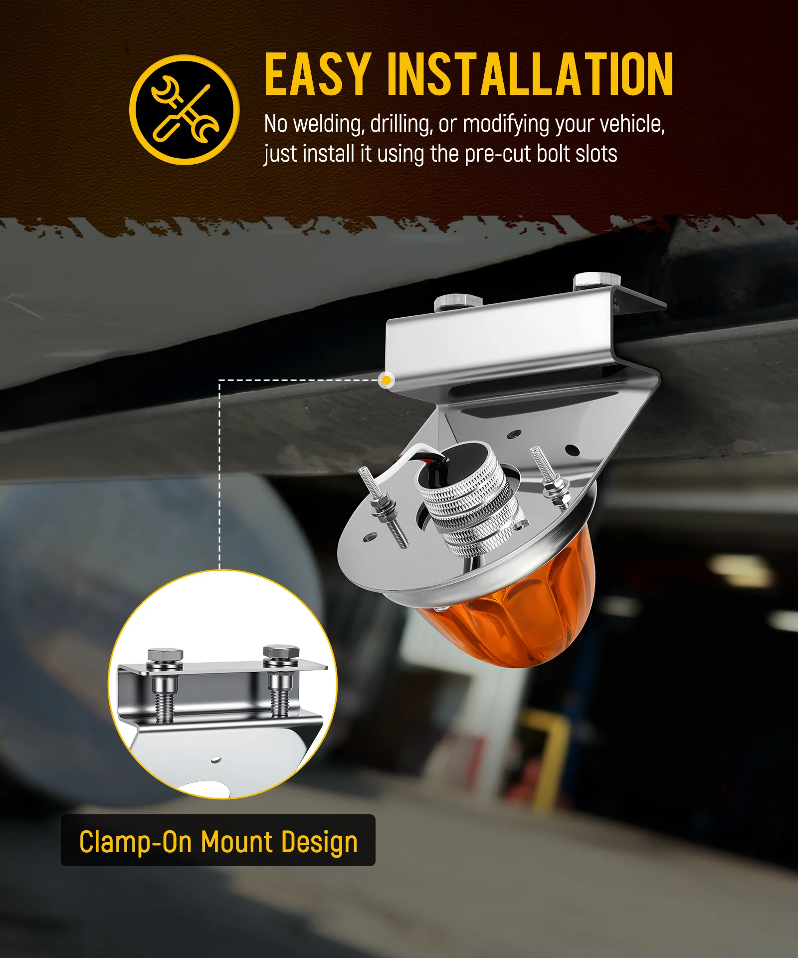 PARTsam 2Pcs Watermelon Light Under Glow Frame Brackets, 45 Degree Angled Clamp-On Mount No Drilling Required, Stainless Steel, Universal for Semi-Trucks Trucks Pickup - Image 8