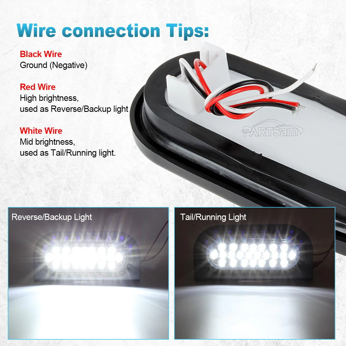 Partsam 2x Oval Clear Lens White Stop Turn Tail Backup Reverse Fog Lights Lamps Rubber Flush Mount 6inch 24 LED for Truck Trailer Boat RV Waterproof - Image 12