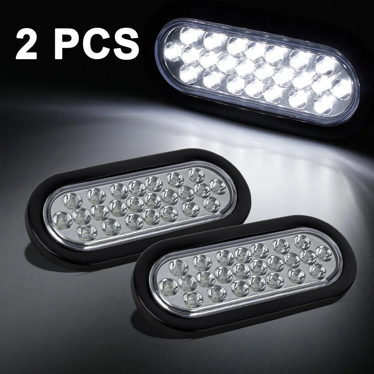 Partsam 2x Oval Clear Lens White Stop Turn Tail Backup Reverse Fog Lights Lamps Rubber Flush Mount 6inch 24 LED for Truck Trailer Boat RV Waterproof - Image 4