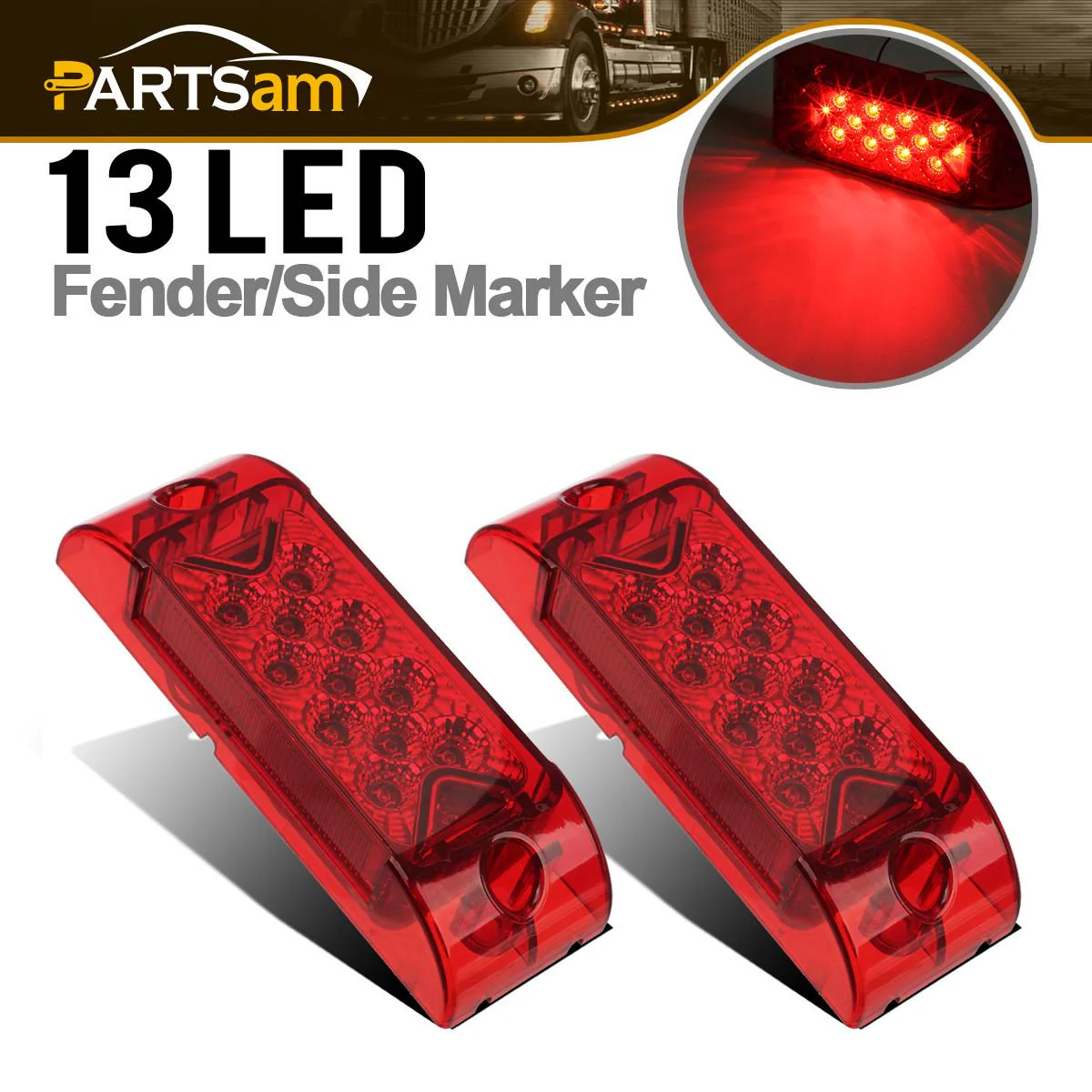 Partsam 2x Red 6 inch x 2 inch Sealed Rectangular Rectangle Clearance Marker Lamp 13LED Truck Trailer Light - Image 4