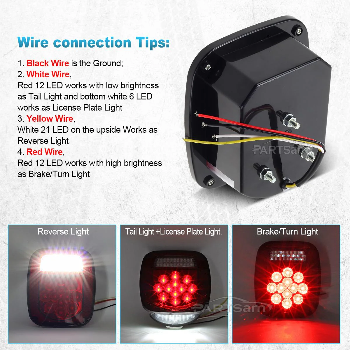 Partsam 2x Red/White 39 LED Stop Turn Tail Stud Lights Replacement for Jeep CJ YJ JK Truck Trailer Boat RV, Hardwired - Image 10