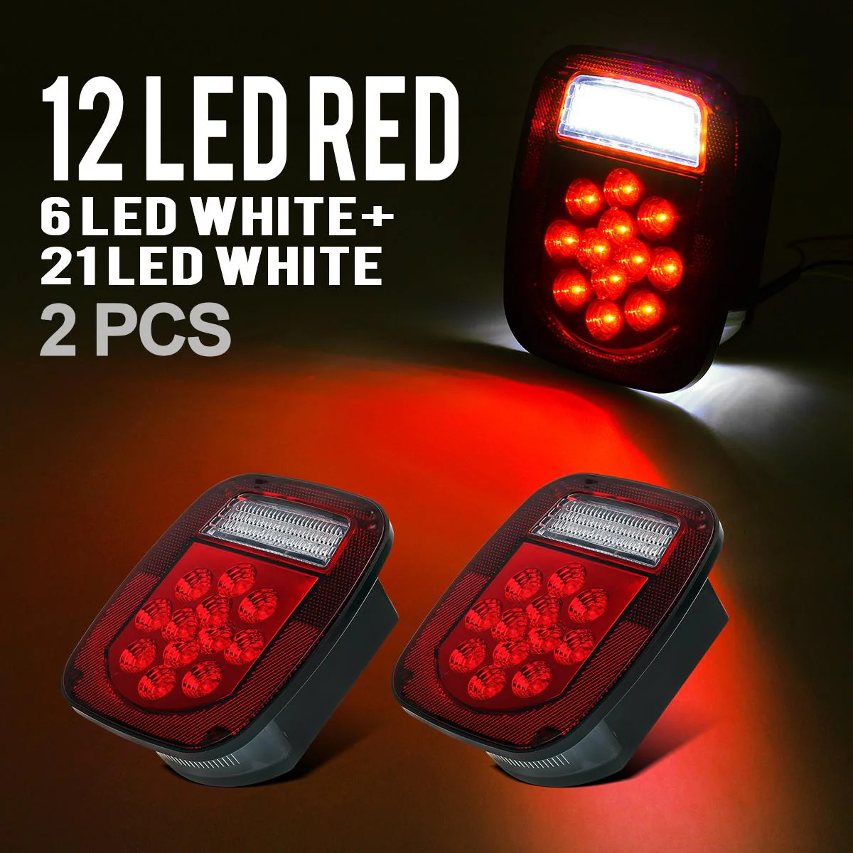 Partsam 2x Red/White 39 LED Stop Turn Tail Stud Lights Replacement for Jeep CJ YJ JK Truck Trailer Boat RV, Hardwired - Image 4