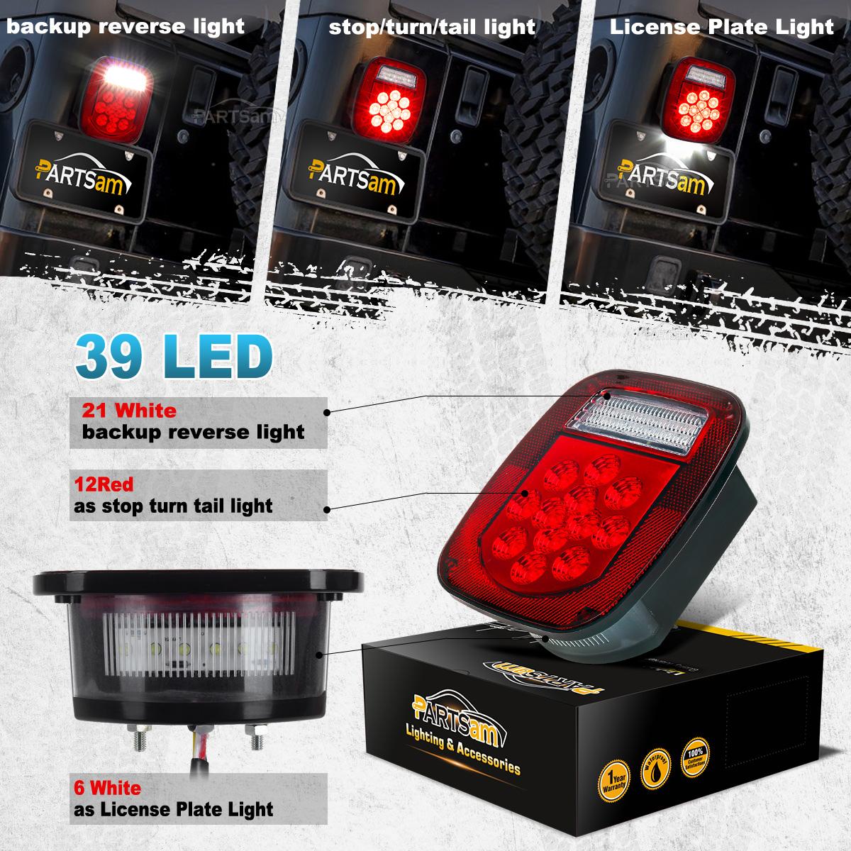Partsam 2x Red/White 39 LED Stop Turn Tail Stud Lights Replacement for Jeep CJ YJ JK Truck Trailer Boat RV, Hardwired - Image 8