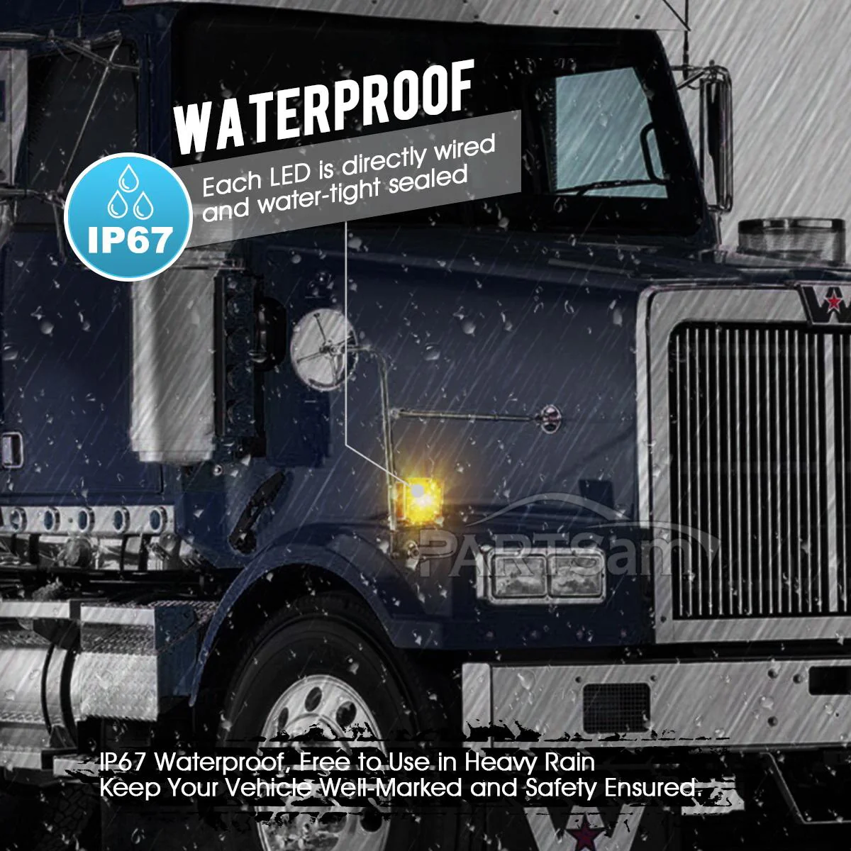 Partsam 2x Truck Trailer Square Double Face Pedestal Stop Turn Tail Light Amber / Red 39 LED for Trucks - Image 4