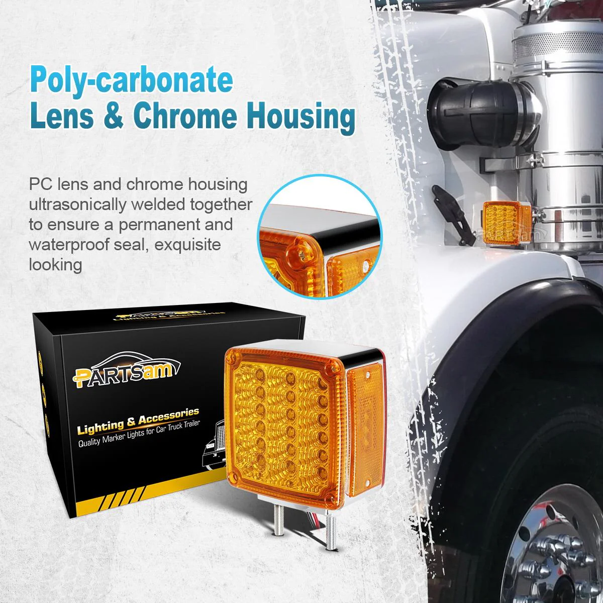 Partsam 2x Truck Trailer Square Double Face Pedestal Stop Turn Tail Light Amber / Red 39 LED for Trucks - Image 5