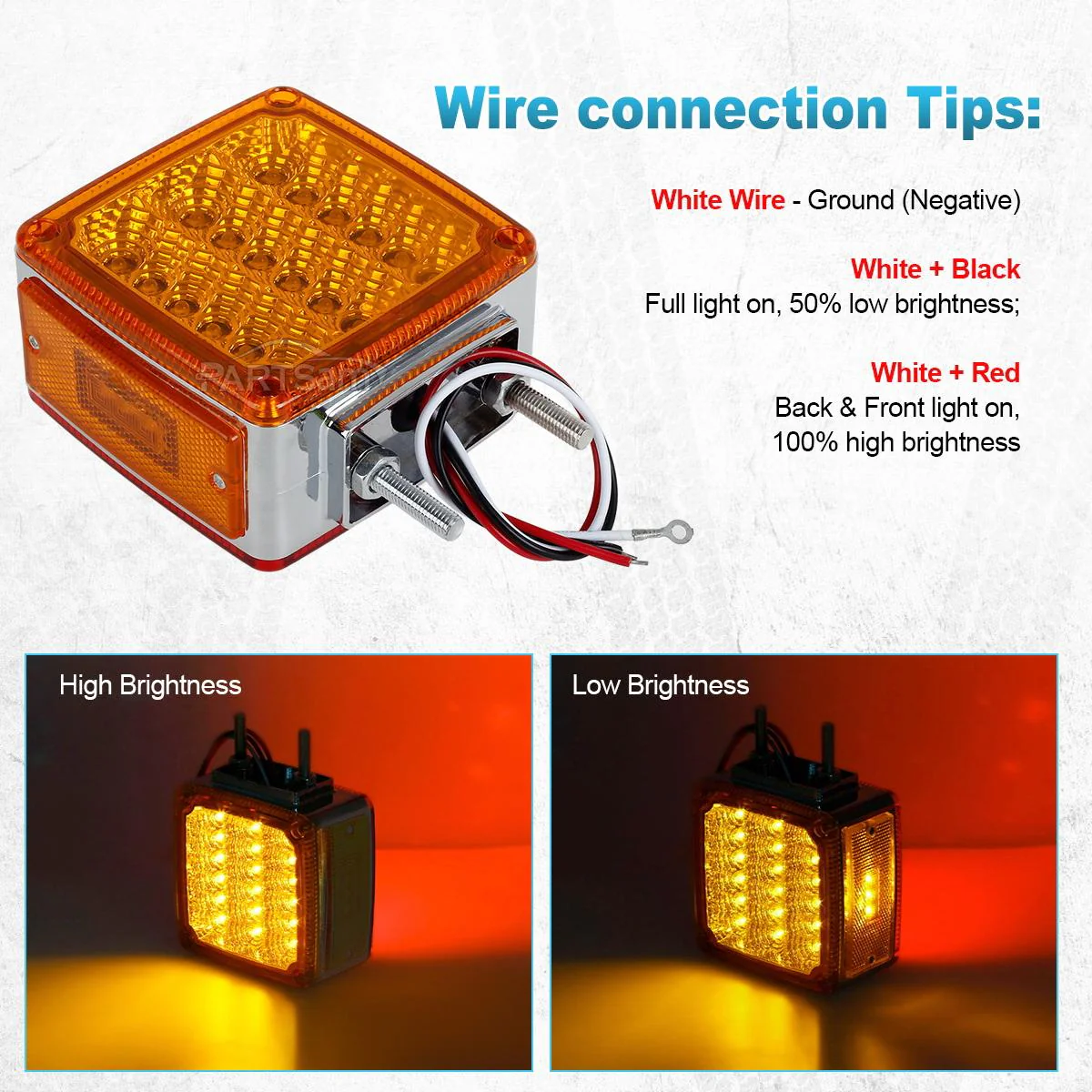 Partsam 2x Truck Trailer Square Double Face Pedestal Stop Turn Tail Light Amber / Red 39 LED for Trucks - Image 8