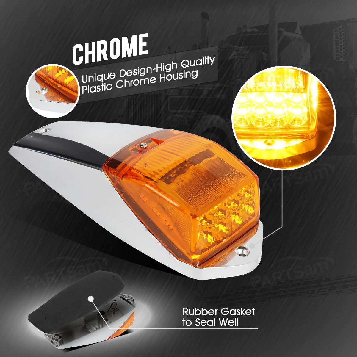 Partsam 31LED Amber Cab Marker Light Waterproof Top Roof Running Cab Lights Compatible with Peterbilt/Kenworth/Freightliner//Western Star/Mack/International/Paccar Trailer Trucks - Image 3