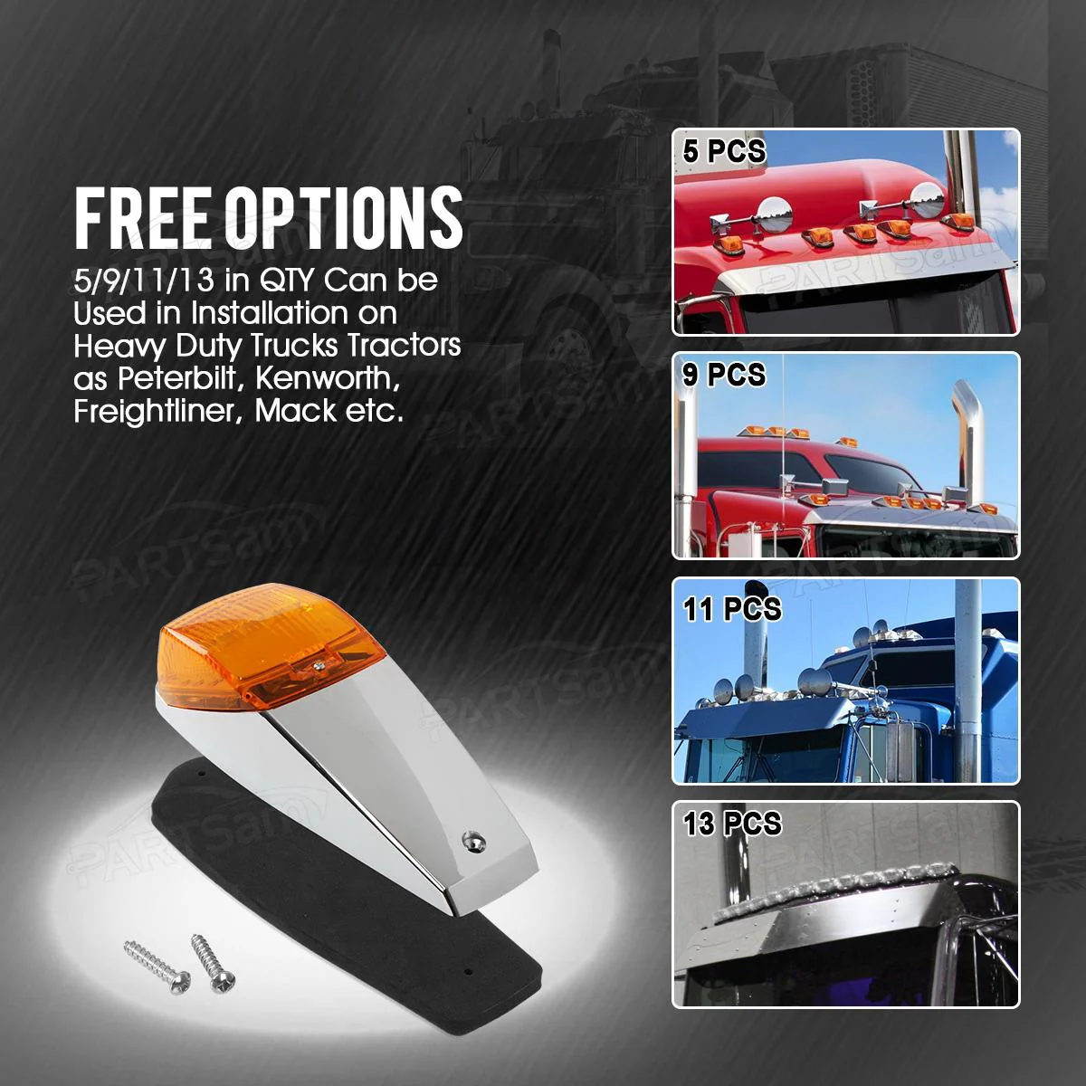 Partsam 31LED Amber Cab Marker Light Waterproof Top Roof Running Cab Lights Compatible with Peterbilt/Kenworth/Freightliner//Western Star/Mack/International/Paccar Trailer Trucks - Image 6