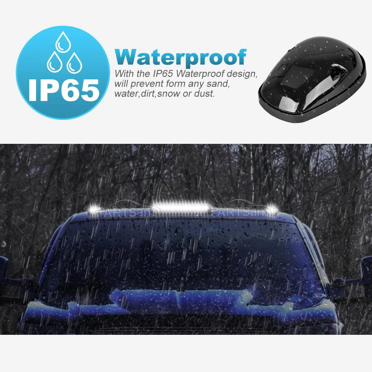 Partsam 3pcs Smoke Cover Lens White 30 LED Cab Marker Roof Running Top Lights Assembly + Wire Pack Compatible with Silverado/ Sierra 1500 1500HD 2500 2500HD 3500 2002 - 2007 Truck - Image 3