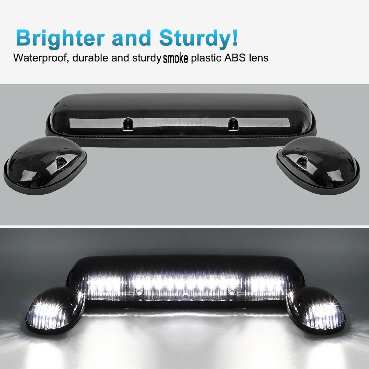 Partsam 3pcs Smoke Cover Lens White 30 LED Cab Marker Roof Running Top Lights Assembly + Wire Pack Compatible with Silverado/ Sierra 1500 1500HD 2500 2500HD 3500 2002 - 2007 Truck - Image 5