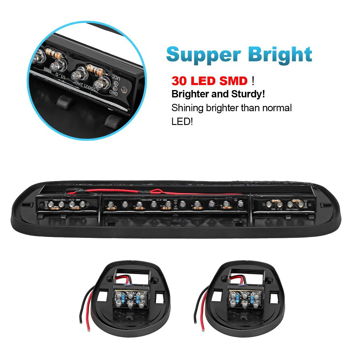 Partsam 3pcs Smoke Cover Lens White 30 LED Cab Marker Roof Running Top Lights Assembly + Wire Pack Compatible with Silverado/ Sierra 1500 1500HD 2500 2500HD 3500 2002 - 2007 Truck - Image 6