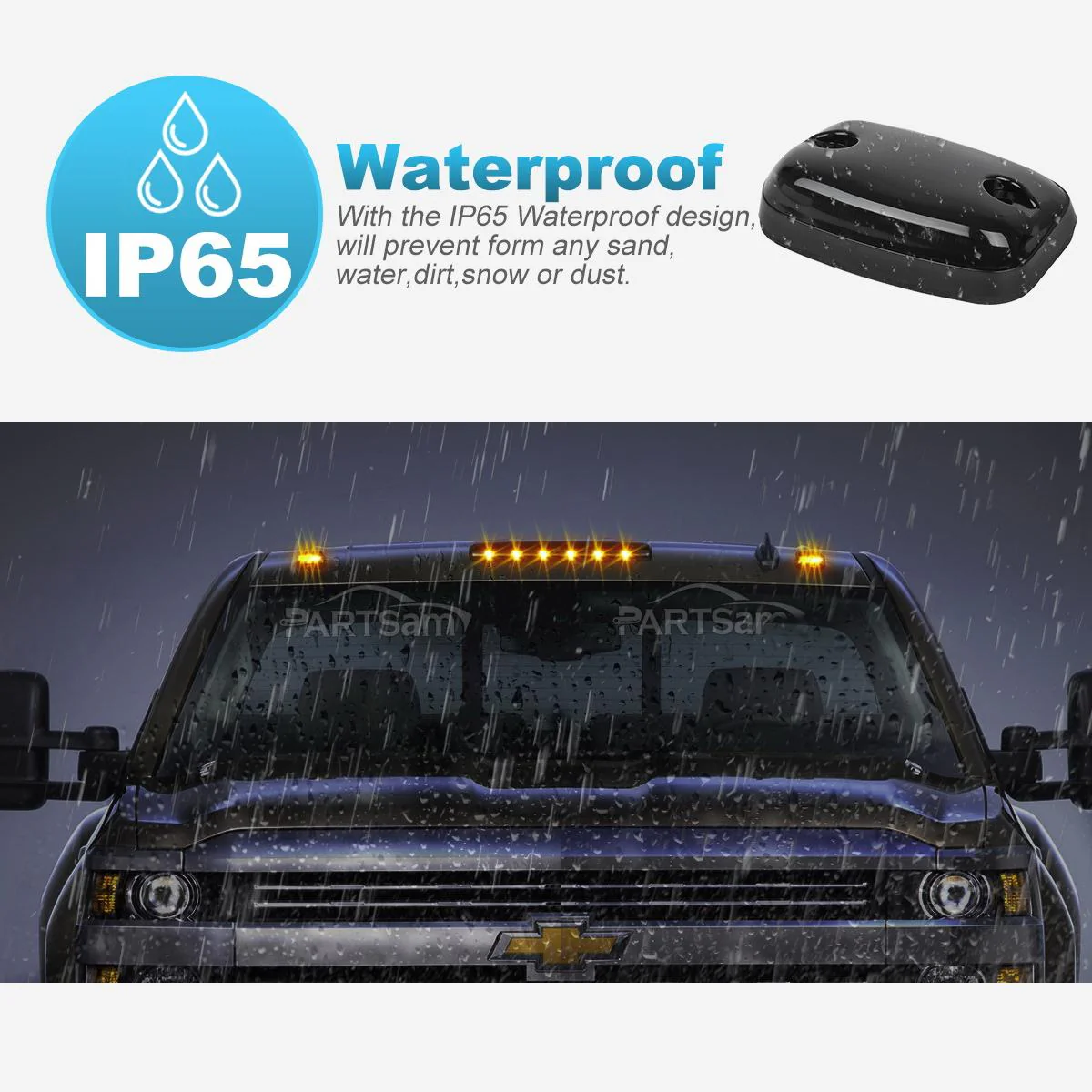 Partsam 3X Smoke Cab Light Amber 12LED Cab Marker Top Roof Running Light Assembly + Wire Harness Compatible with Silverado/ Sierra 1500 2500 2500HD 3500 3500HD 2014 2500HD 3500HD 2007-2013 - Image 6