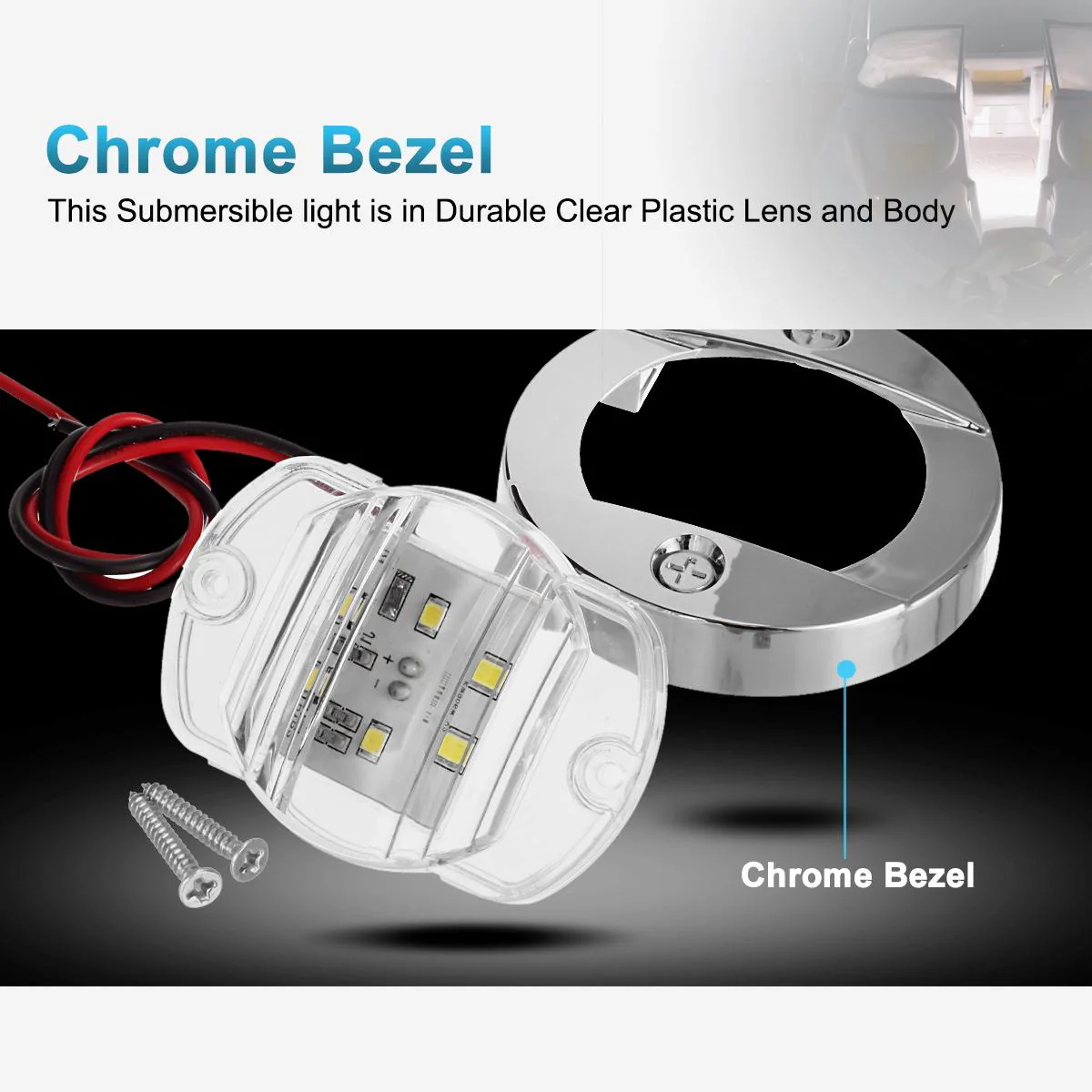 Partsam 4 Pcs 3 Inch Round Chrome Marine LED Transom Mount Stern Anchor Navigation Light IP67 Waterproof, Round Boat Marine Lights 6-2835-SMD, Boat LED Stern Lights 12V DC - Image 5