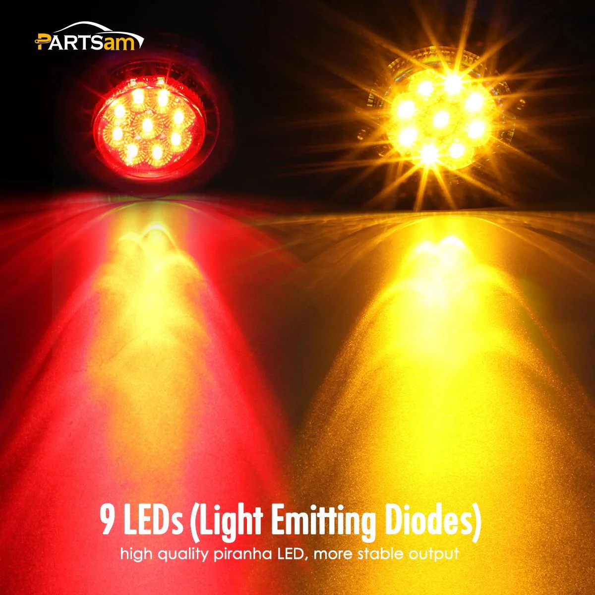 Partsam 4Pcs 2 Inch Smoked Round Led Clearance and Side Marker Lights Kit 9 Diodes w Reflectors Grommets / Pigtails Truck Trailer Rv Flush Mount Waterproof 12V, 2 Inch Round Led Lights (2Amber+2Red) - Image 3