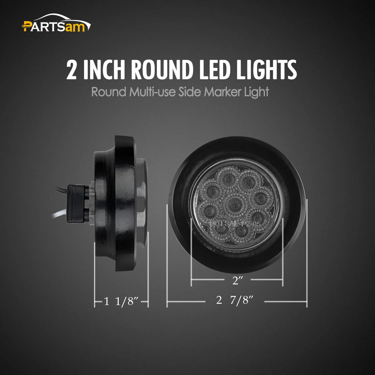 Partsam 4Pcs 2 Inch Smoked Round Led Clearance and Side Marker Lights Kit 9 Diodes w Reflectors Grommets / Pigtails Truck Trailer Rv Flush Mount Waterproof 12V, 2 Inch Round Led Lights (2Amber+2Red) - Image 4