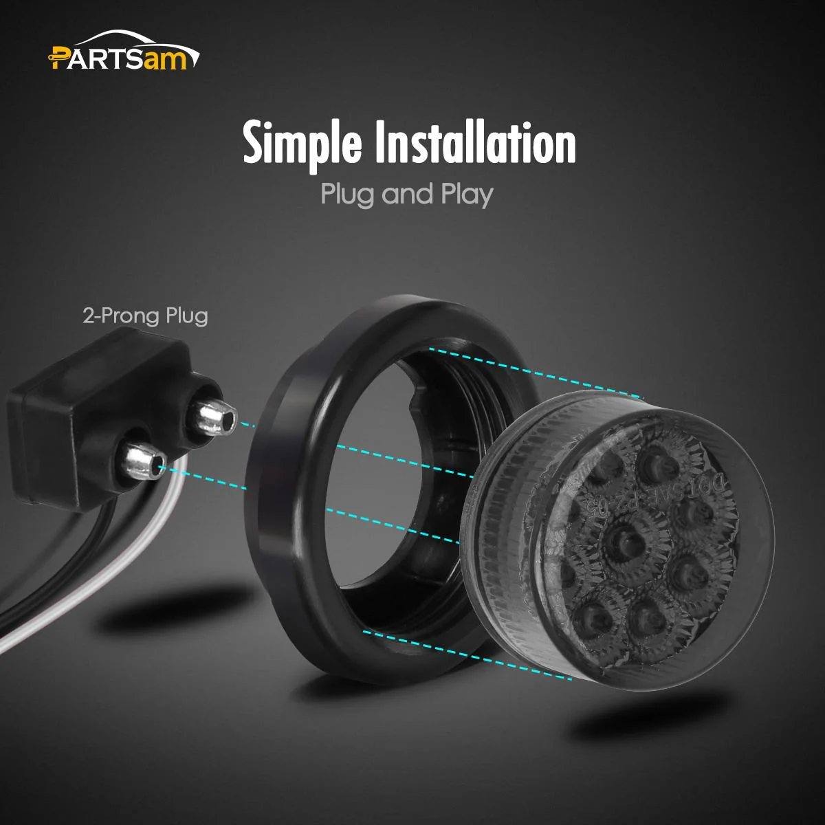 Partsam 4Pcs 2 Inch Smoked Round Led Clearance and Side Marker Lights Kit 9 Diodes w Reflectors Grommets / Pigtails Truck Trailer Rv Flush Mount Waterproof 12V, 2 Inch Round Led Lights (2Amber+2Red) - Image 5