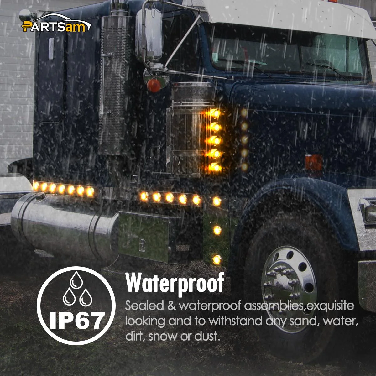 Partsam 4Pcs 2 Inch Smoked Round Led Clearance and Side Marker Lights Kit 9 Diodes w Reflectors Grommets / Pigtails Truck Trailer Rv Flush Mount Waterproof 12V, 2 Inch Round Led Lights (2Amber+2Red) - Image 6