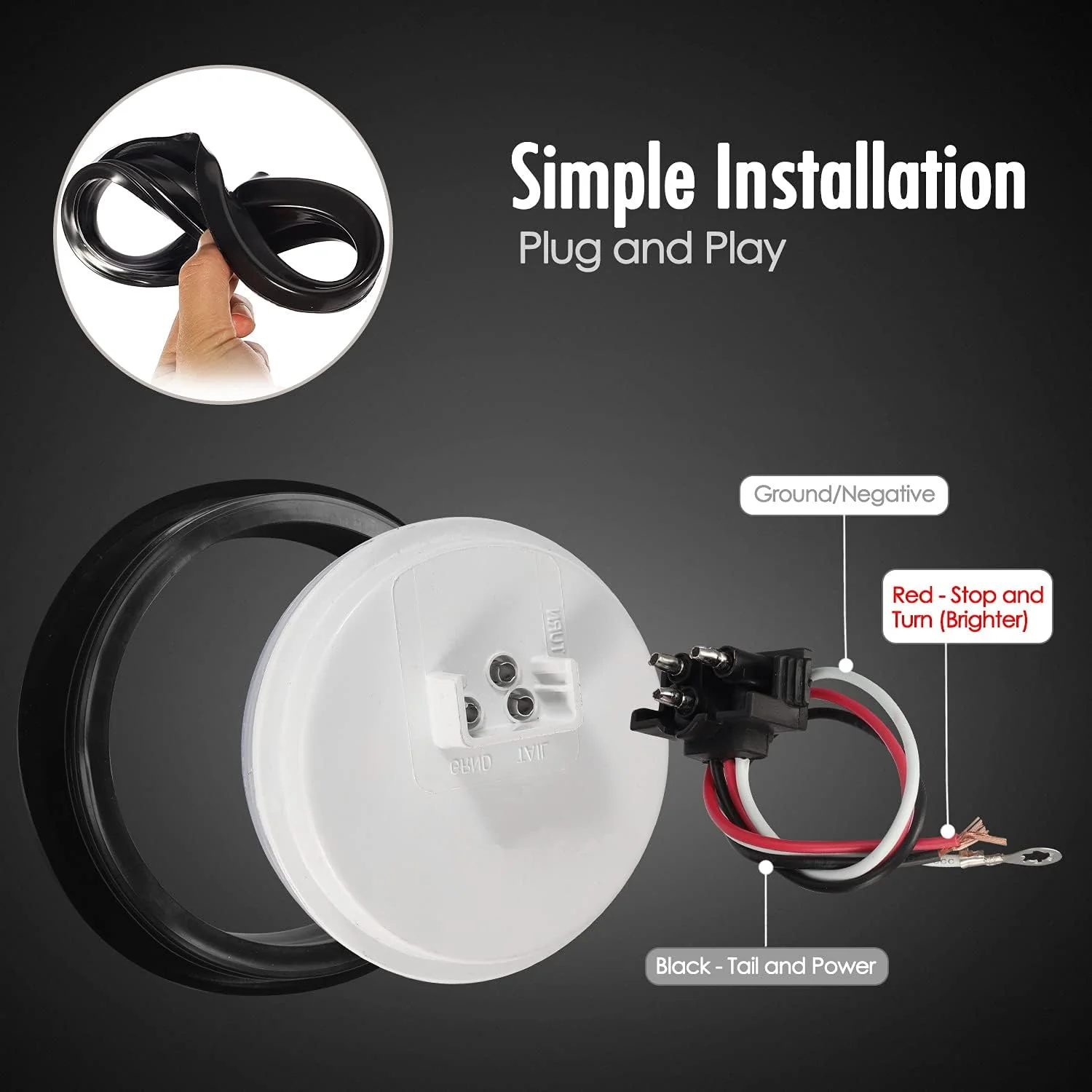 Partsam 4Pcs 4inch Inch Round Led Stop Turn Tail Back-up Reverse Fog Lights 12 LED Include Lights Grommet 3-Prong Wire Pigtails Round LED Trailer Tail Light Kit for Truck Trailer RV( 2 Red + 2 White) - Image 5