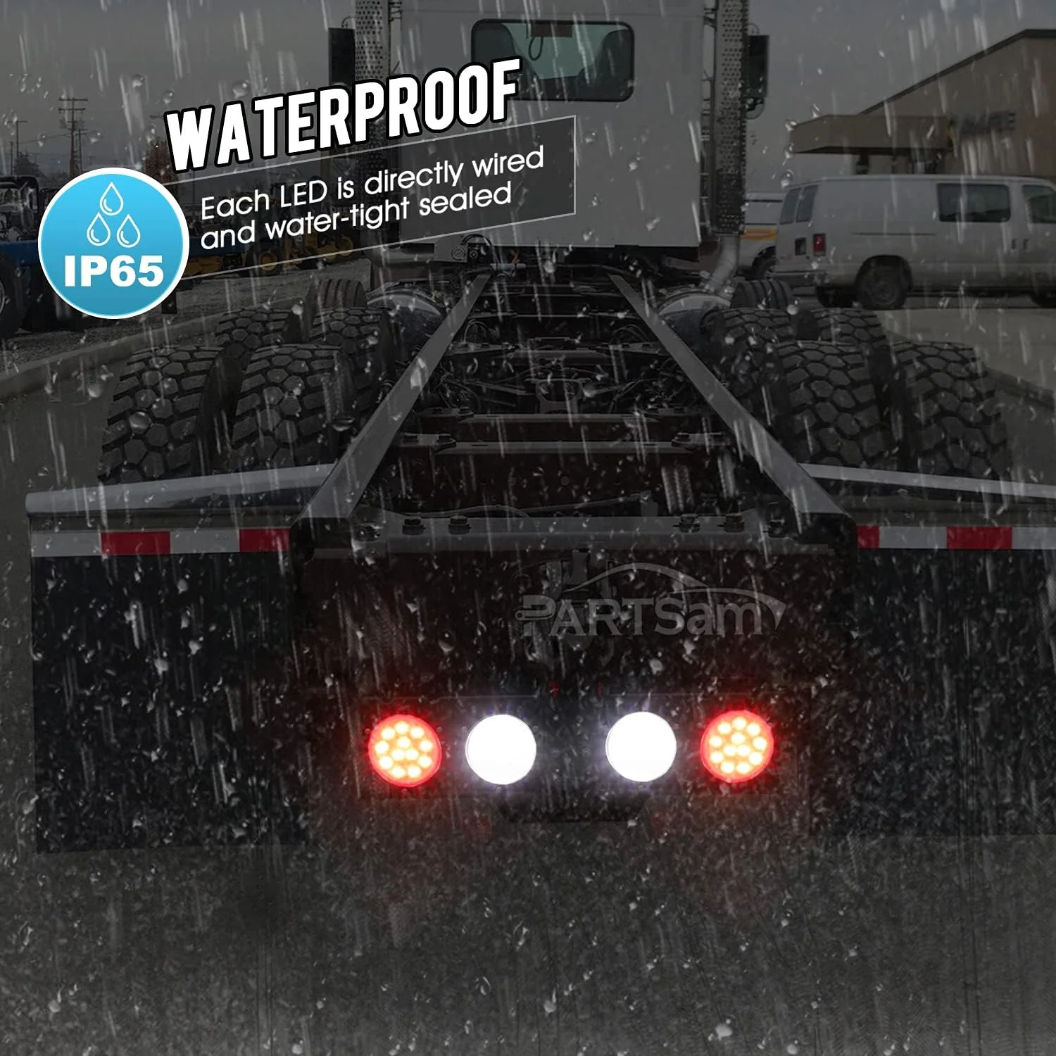 Partsam 4Pcs 4inch Inch Round Led Stop Turn Tail Back-up Reverse Fog Lights 12 LED Include Lights Grommet 3-Prong Wire Pigtails Round LED Trailer Tail Light Kit for Truck Trailer RV( 2 Red + 2 White) - Image 6