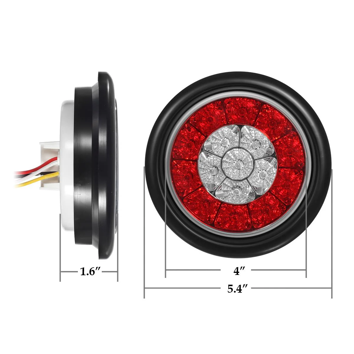 Partsam 4Pcs 4inch Inch Round LED Trailer Tail Lights with Backup Reverse Lights 16LED Waterproof Stop Brake Tail Running Utility Lights Lamps DC 12V Sealed, Hardwired with Grommet (Not Plug and Play) - Image 9