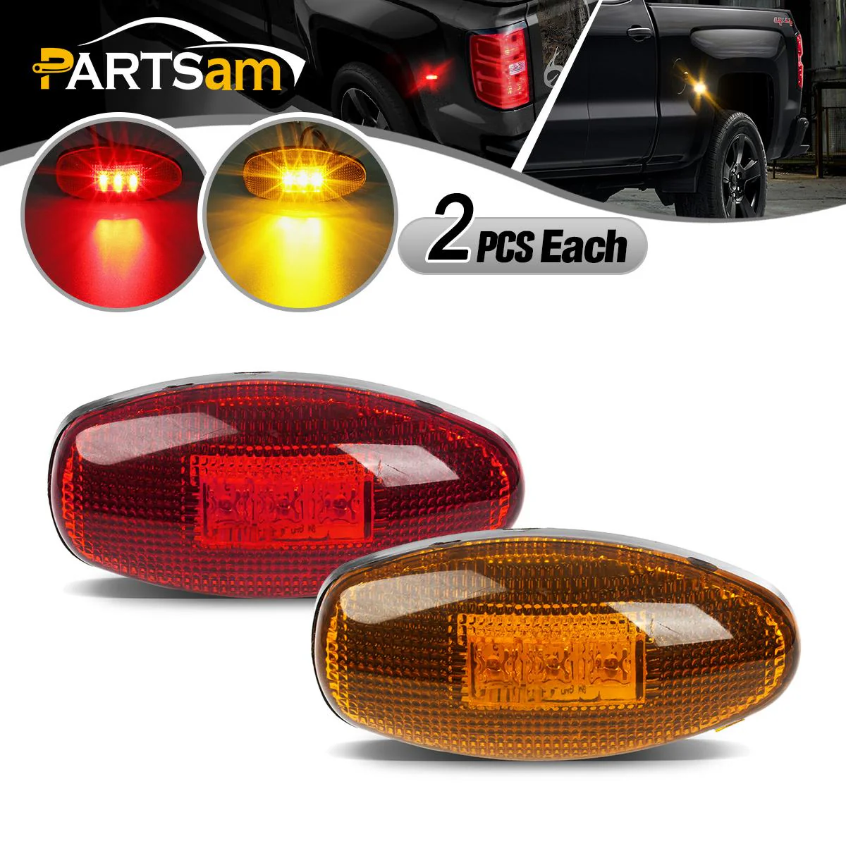 Partsam 4Pcs LED Fender Bed Side Marker Lights Set Replacement for Sierra and Silverado Dually 2500 3500 HD Dual Wheeler Trucks 1999-2013 w/ T10 Plug (2X Amber + 2X Red) - Image 3