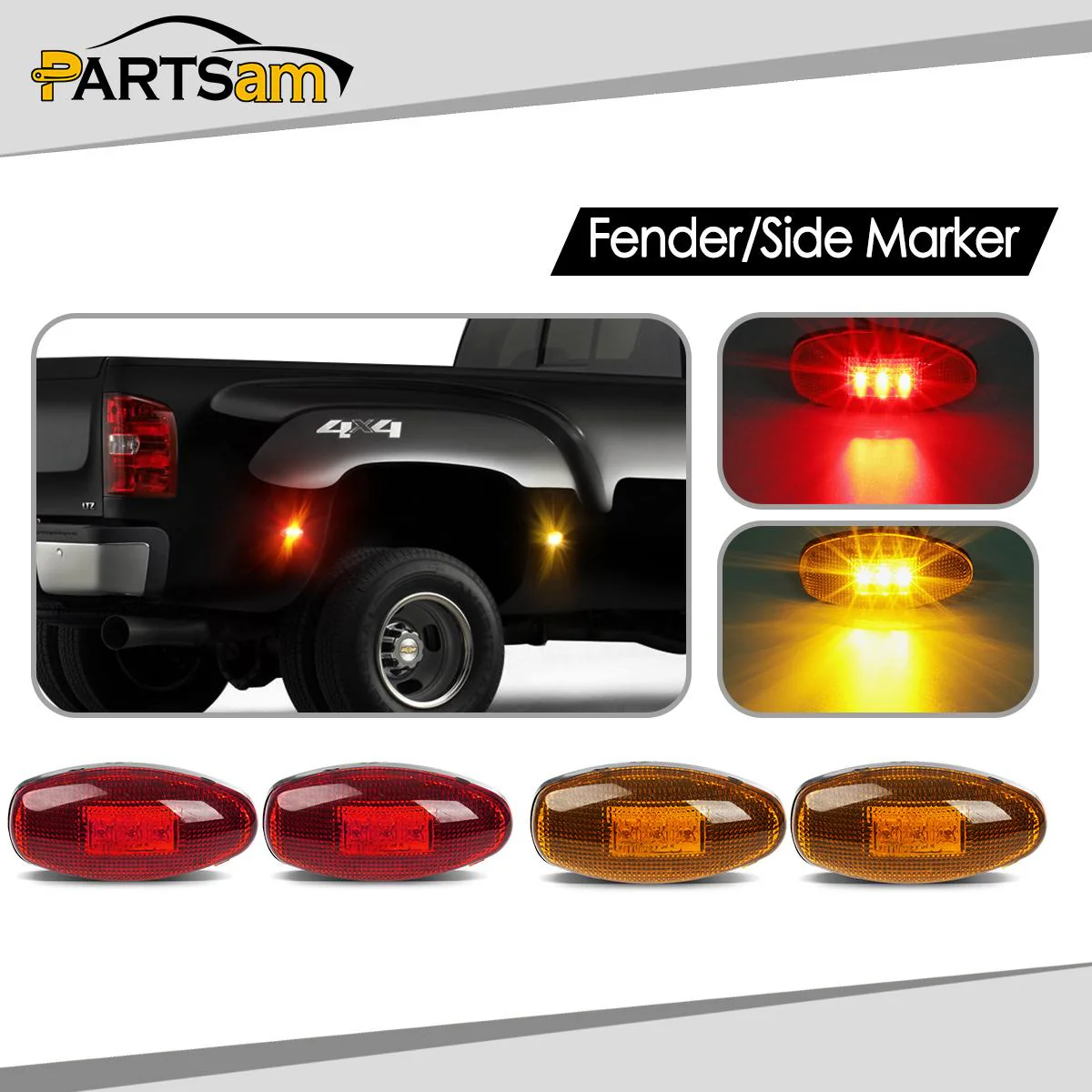 Partsam 4Pcs LED Fender Bed Side Marker Lights Set Replacement for Sierra and Silverado Dually 2500 3500 HD Dual Wheeler Trucks 1999-2013 w/ T10 Plug (2X Amber + 2X Red) - Image 4