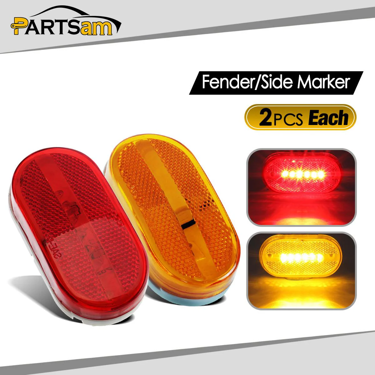 Partsam 4x LED Front Rear Side Marker Light Indicator for Boats Truck Trailer Amber & Red, 4 Inch RV Camper Trailer Rectangular Led Marker Clearance Lights with Reflex Lens 6 Diodes Waterproof 12V - Image 3