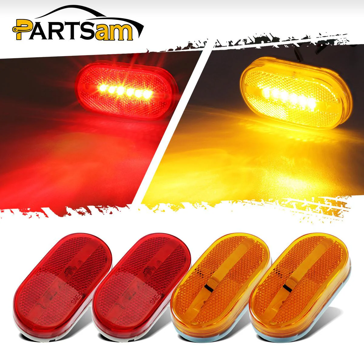 Partsam 4x LED Front Rear Side Marker Light Indicator for Boats Truck Trailer Amber & Red, 4 Inch RV Camper Trailer Rectangular Led Marker Clearance Lights with Reflex Lens 6 Diodes Waterproof 12V - Image 4